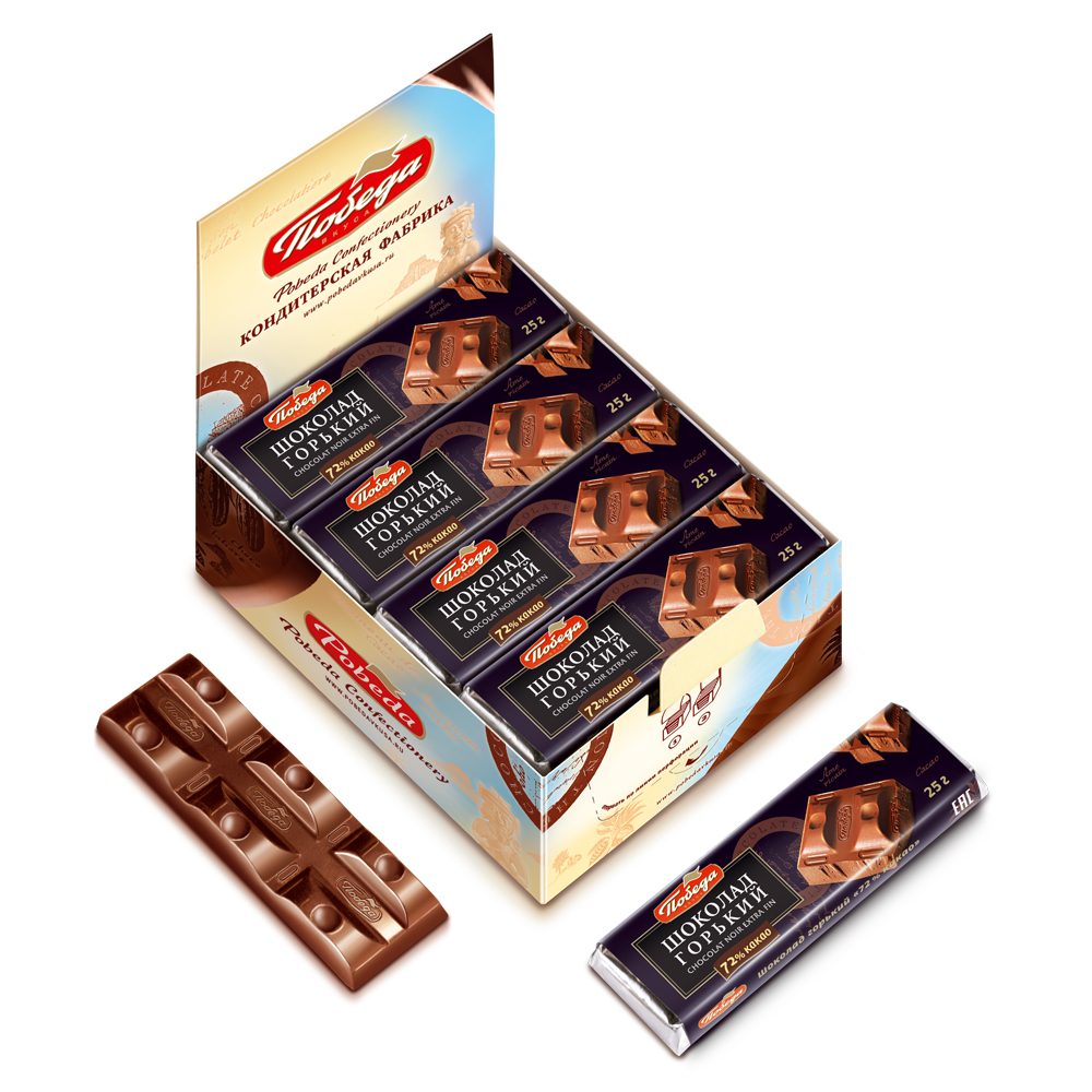 ШоколадПобедавкусаГорький72%какао,25г/20шт