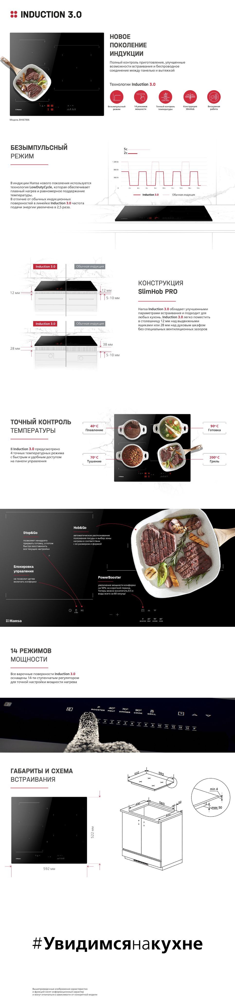 Индукционная встраиваемая панель Hansa BHI67006 60 см, с функцией ...