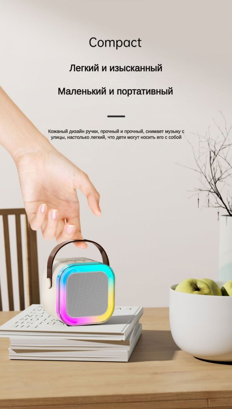 колонка с микрофоном караоке,колонка портативная блютуз,2 микрофона ...