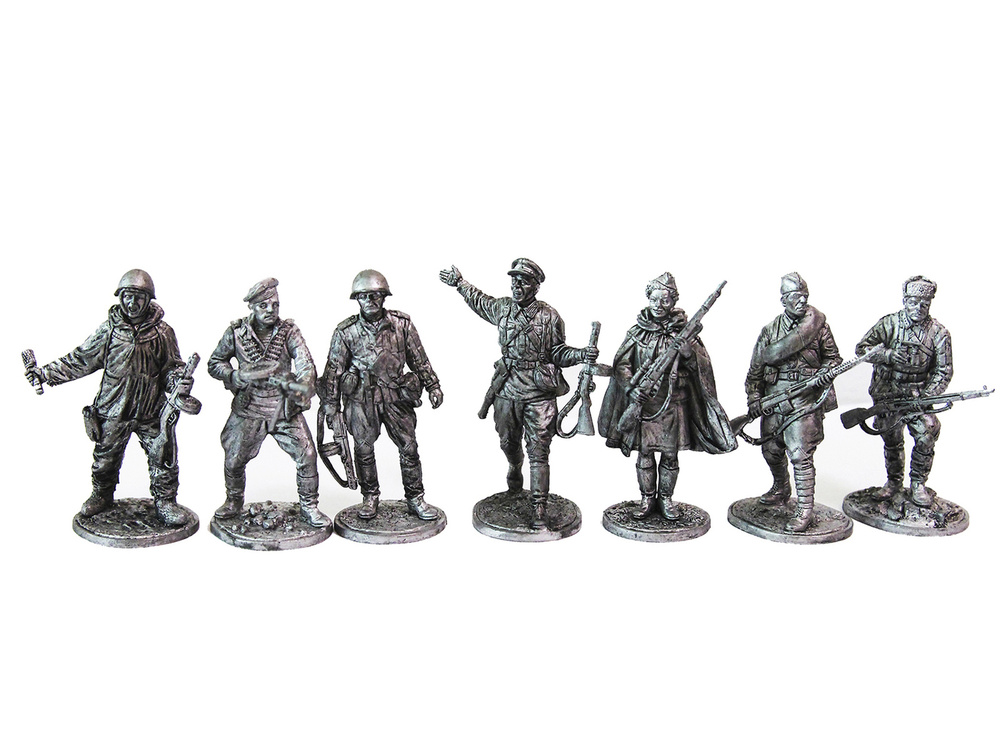 Набор оловянных солдатиков "Советские солдаты времен ВОВ", 7шт ...