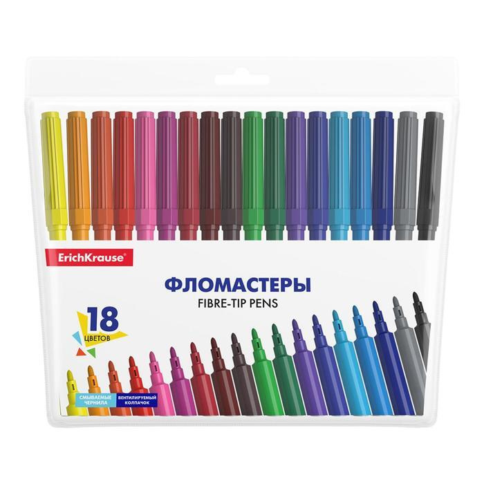Фломастеры 18 цветов, Erich Krause Basic, вентилируемый колпачок #1