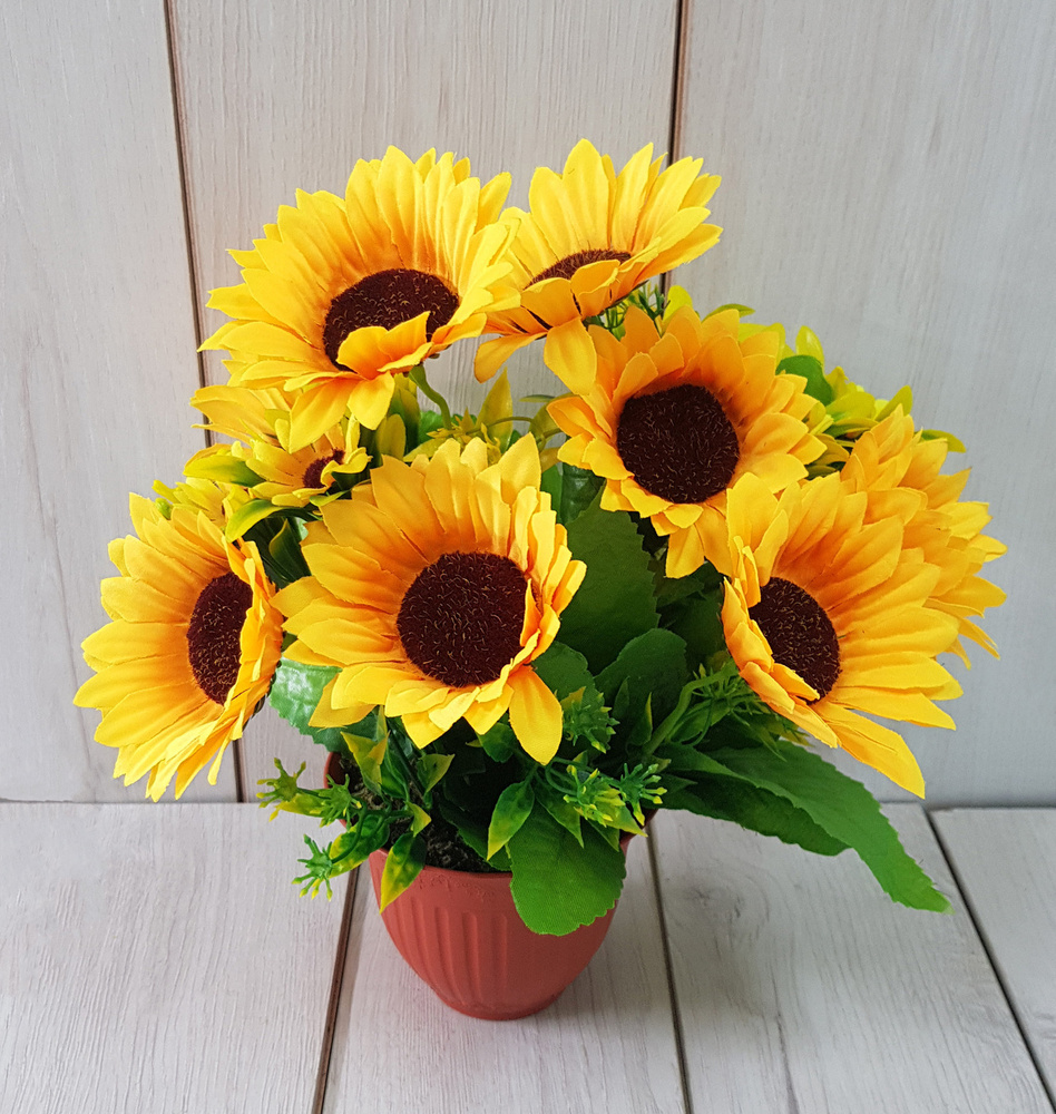 Купить Искусственные цветы подсолнух в горшке/Искусственные цветы для ...