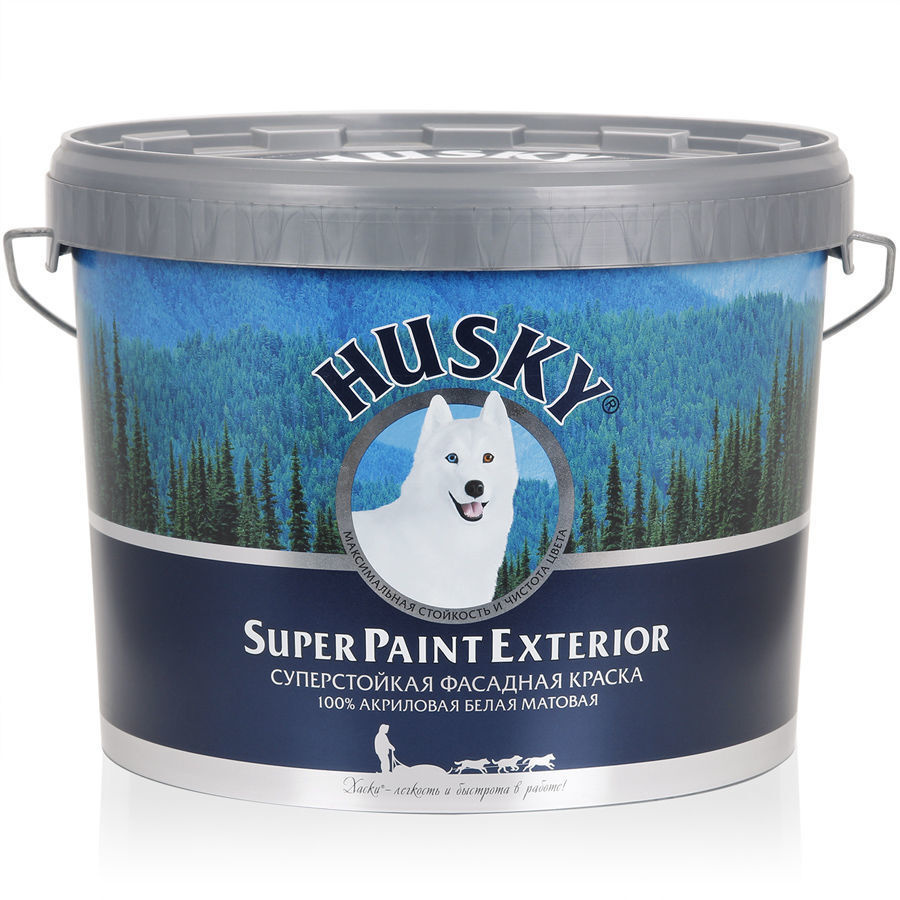 HUSKY Краска Super Paint Exterior Гладкая, Акриловая, Матовое покрытие, 10  л, белый