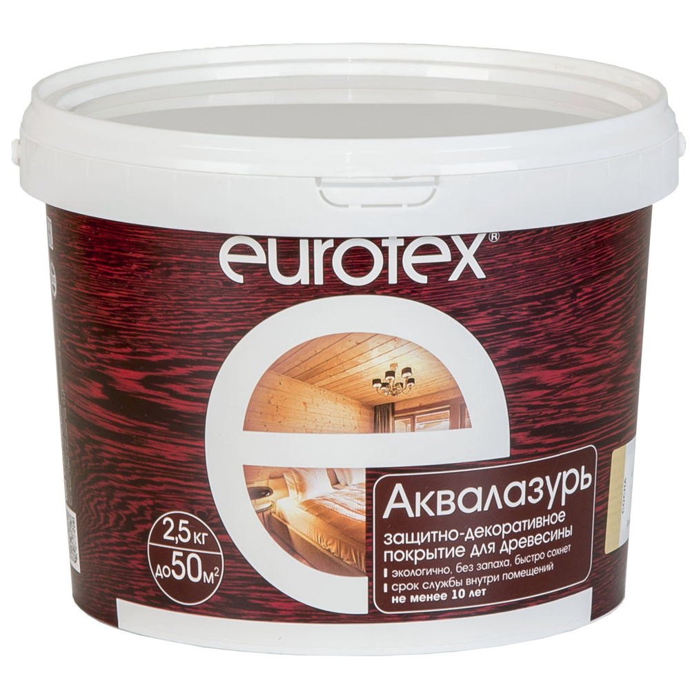 Текстурное покрытие АКВАЛАЗУРЬ EUROTEX, 2.5кг, цвет: канадский орех; для древесины, образует эластичное #1