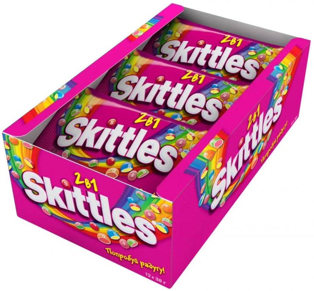 Драже Skittles Скитлс Розовый (Два в одном), 38г х 12 шт  #1