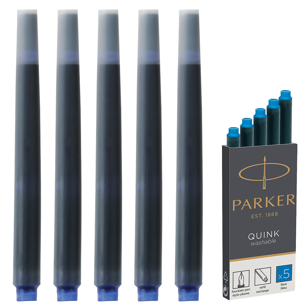 Картриджи чернильные PARKER "Cartridge Quink", КОМПЛЕКТ 5 шт., смываемые чернила, синие. В наборе 1 комплект #1