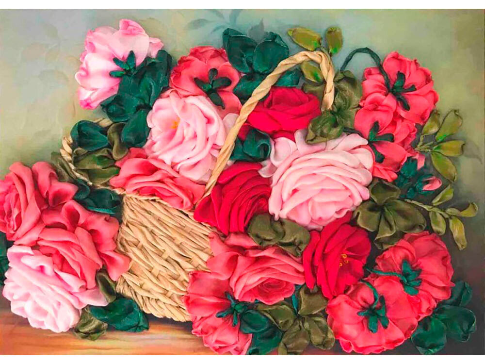 Вышивка лентами на канве «Розовые розы». Набор для творчества