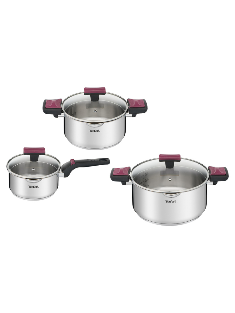 Набор кастрюль 20/24 см + ковш 16 см Tefal Cook&Clip с крышками, из ...
