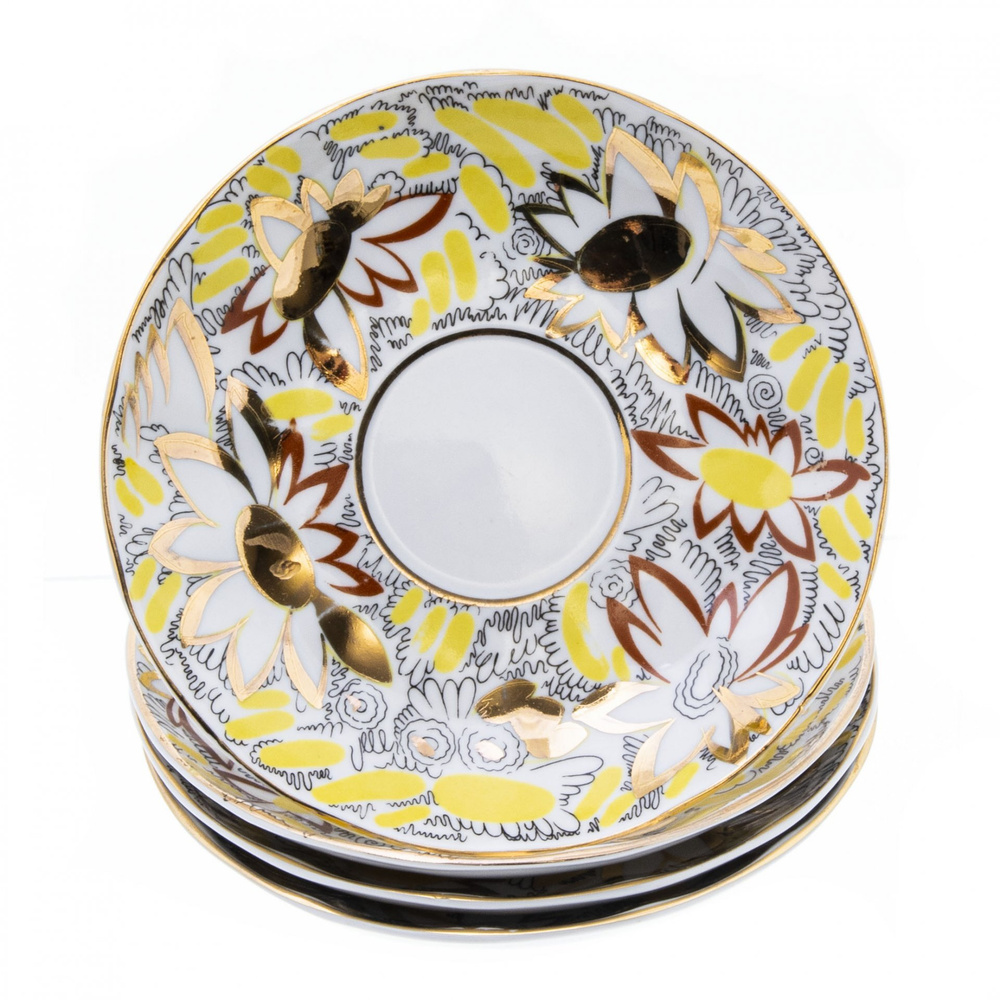 Набор на 4 персоны (8 предметов) в подборе, "Золотая ромашка", фарфор ...