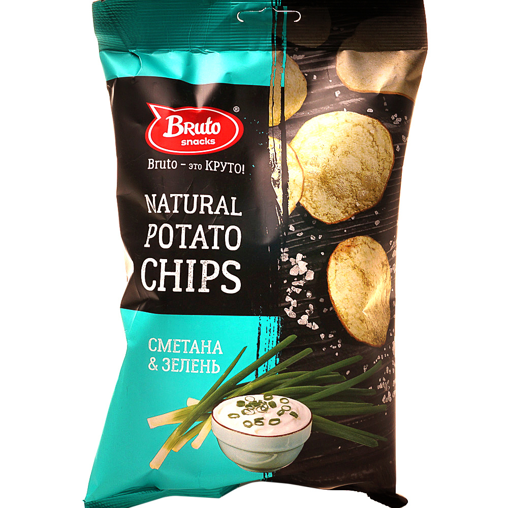 Чипсы "Bruto" СМЕТАНА и ЗЕЛЕНЬ 8 х 70 грамм, комплект 8 упаковок ...