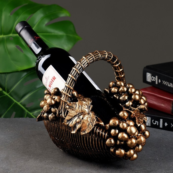 Хорошие сувениры, Подставка под бутылку "Корзина с виноградом" бронза с позолотой, 20х25х22см  #1