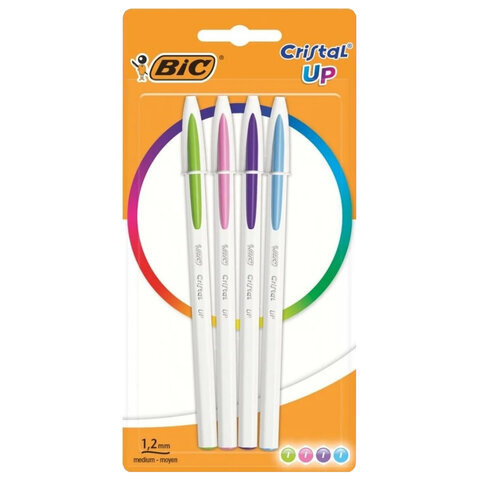 Ручки шариковые BIC "Cristal Up Fun", НАБОР 4 ЦВЕТА, линия 0,32 мм, блистер  #1