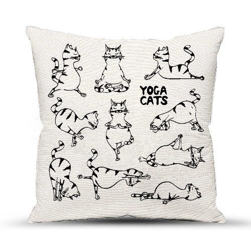 Подушка декоративная с фотопечатью 40х40 см, ткань смесовая, Yoga cats  #1