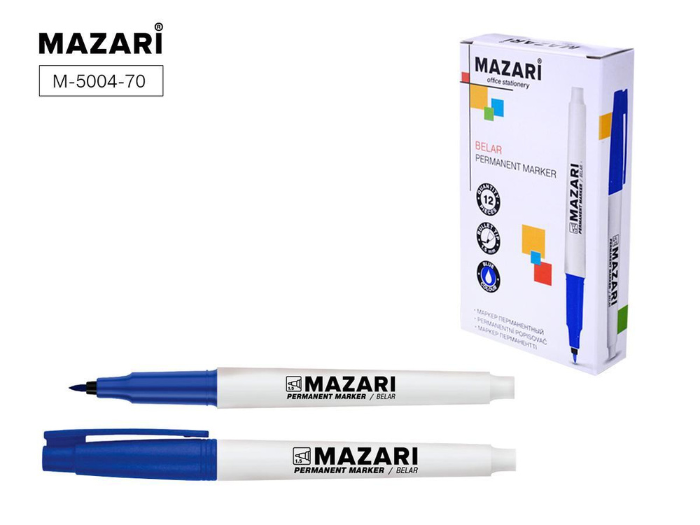 Маркер перманентный пулевидный тонкий Belar 1,5мм синий (21714) (12 шт ...