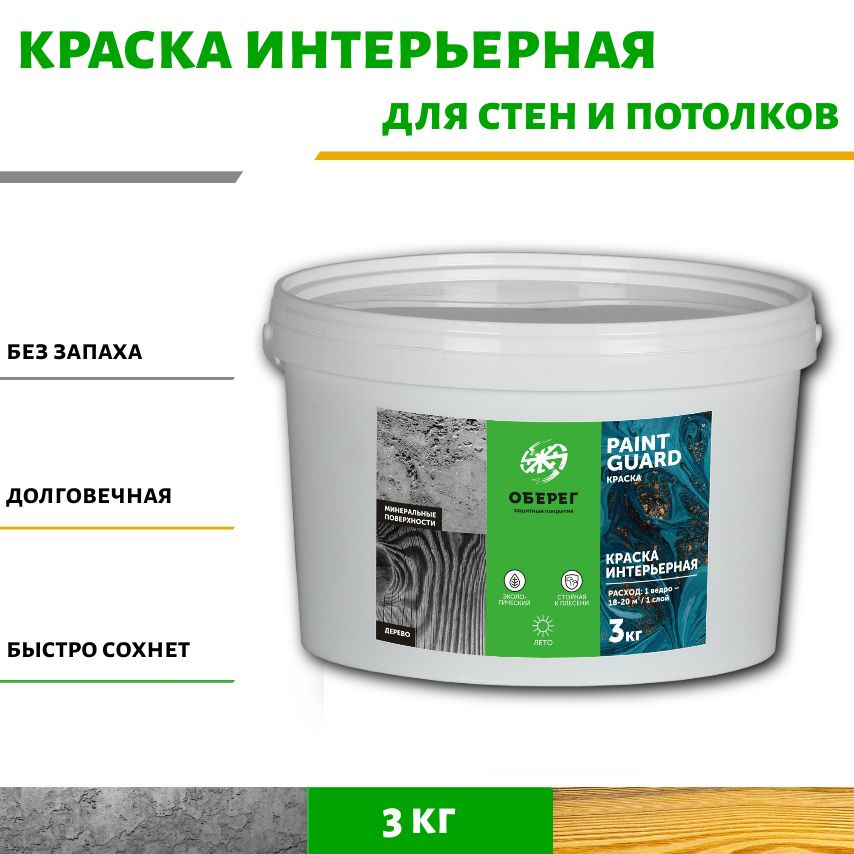 Краска интерьерная для стен и мебели белая PaintGuard - 2л/3кг  #1