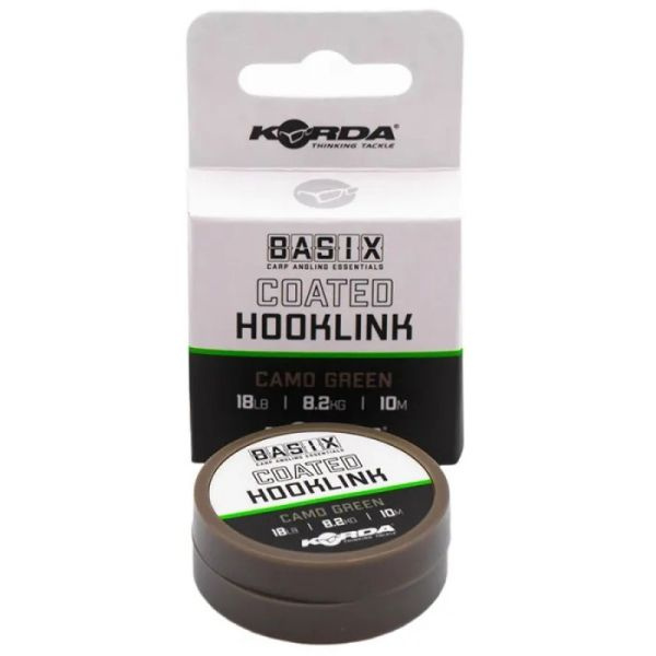 Поводковый материал Korda Basix Coated Hooklink 10 м. 25 lb. Camo green в оплётке  #1