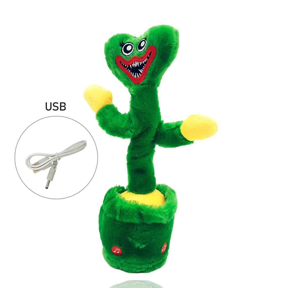 Танцующий и поющий кактус Хаги Ваги зелёный с неоновой подсветкой, 33 см / Плюшевая игрушка Huggy Wuggy #1
