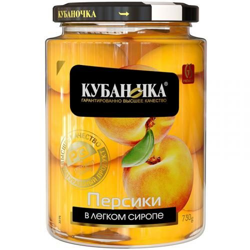 Персики в легком сиропе "Кубаночка" ст/б 750 г #1