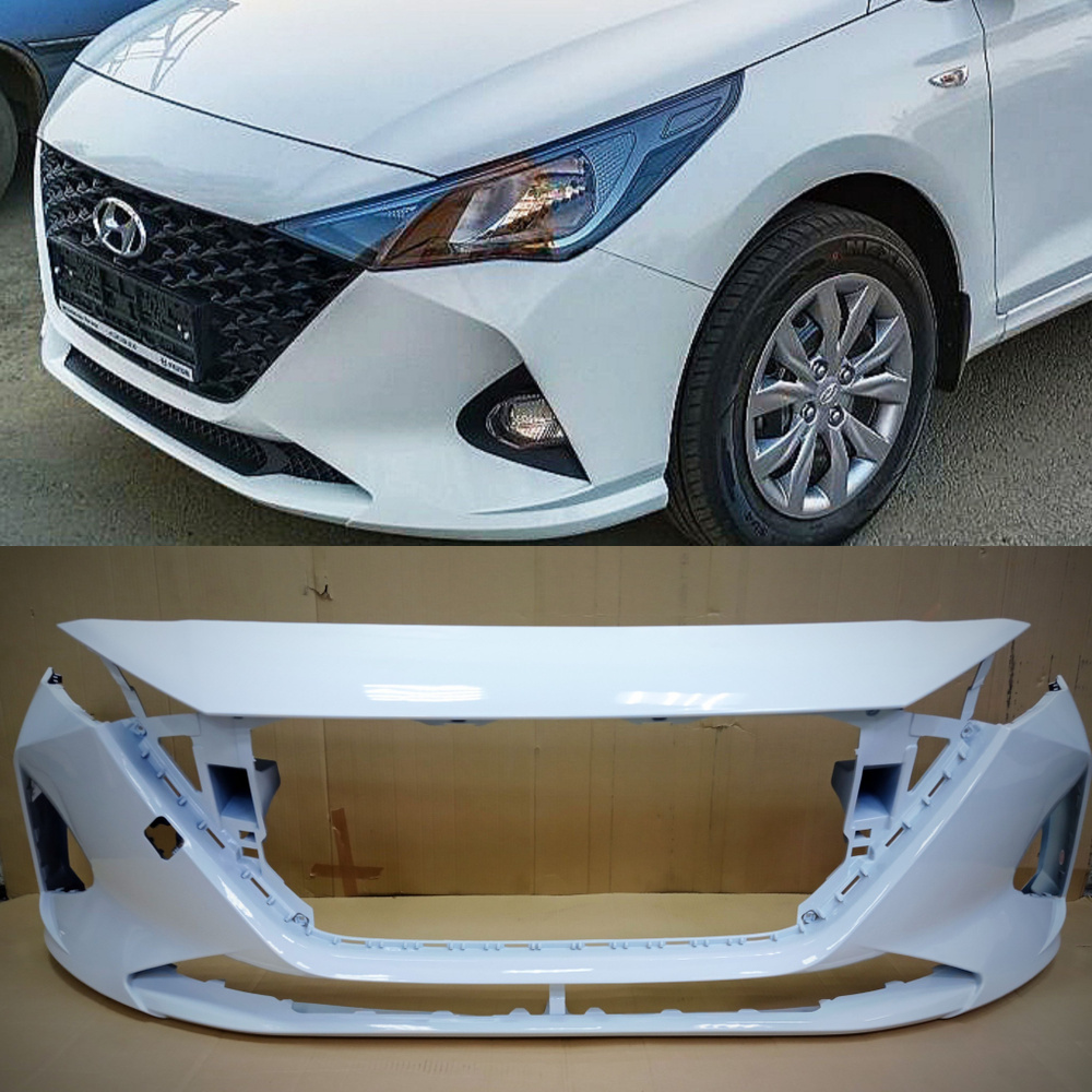 Бампер передний в цвет кузова Hyundai Solaris 2 Хендай Солярис (2020-) рестайлинг PGU -CRISTAL WHITE- #1