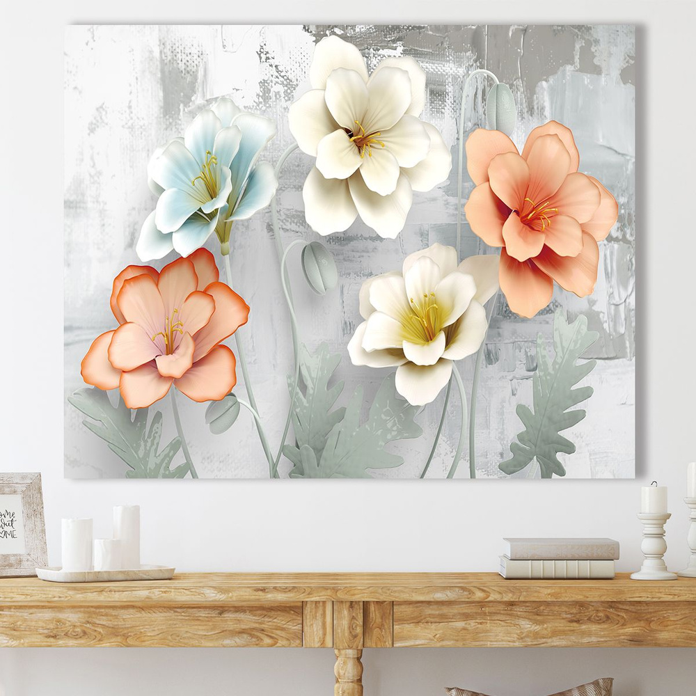 Картина для интерьера Добродаров 52х66 Абстракция / Цветы на сером фоне ...