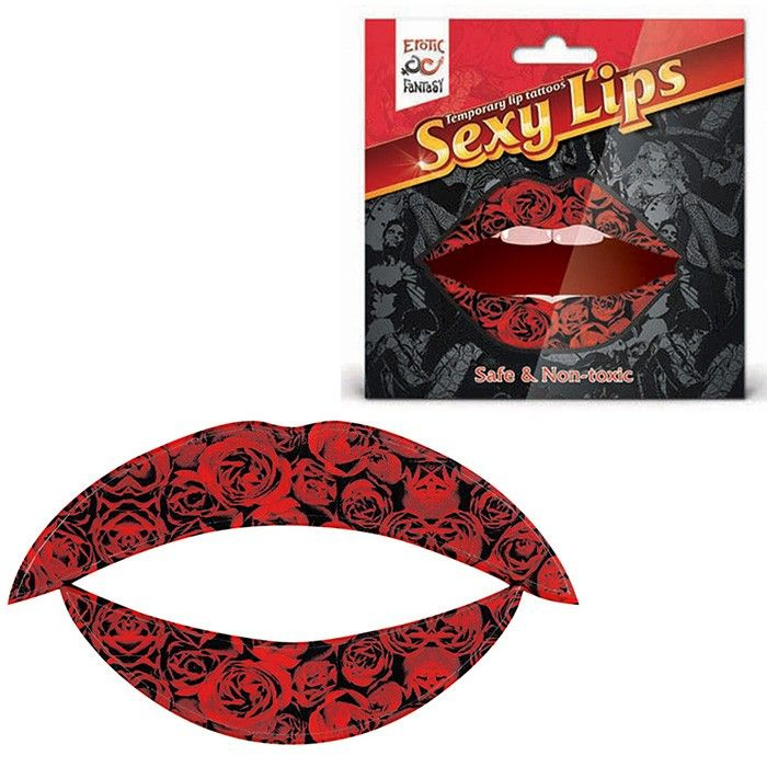 Татуировка для губ, яркий образ для вечеринки Erotic Fantasy Lip Tattoo Sexy Lips Алая Роза  #1