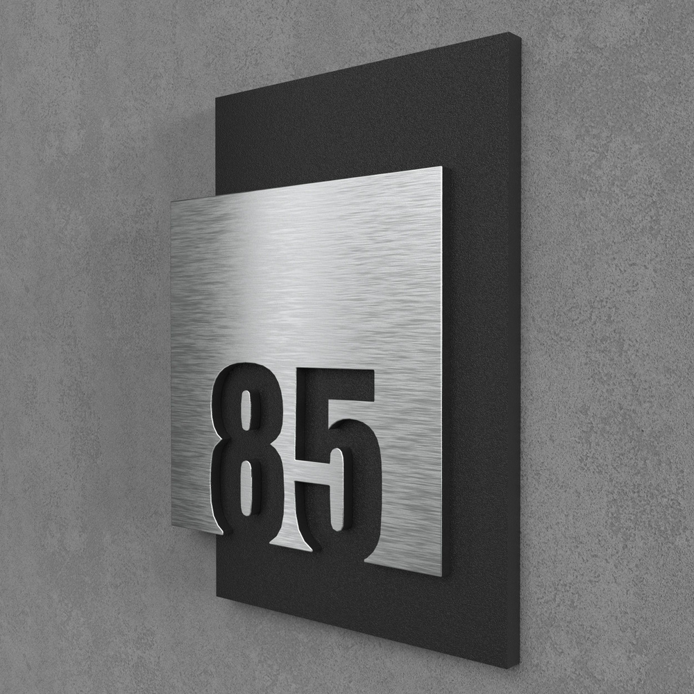 Цифры на дверь квартиры, табличка самоклеящаяся номер 85, 15х12см, царапанное серебро  #1