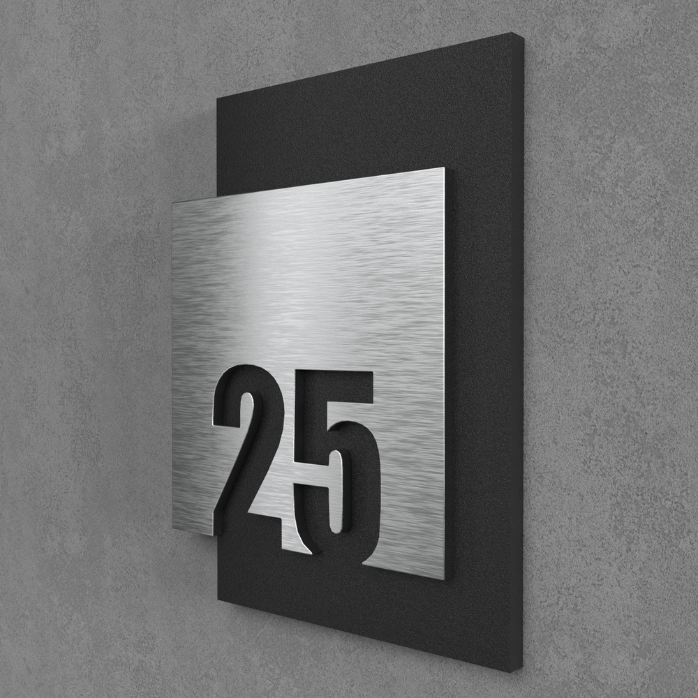 Цифры на дверь квартиры, табличка самоклеящаяся номер 25, 15х12см, царапанное серебро  #1