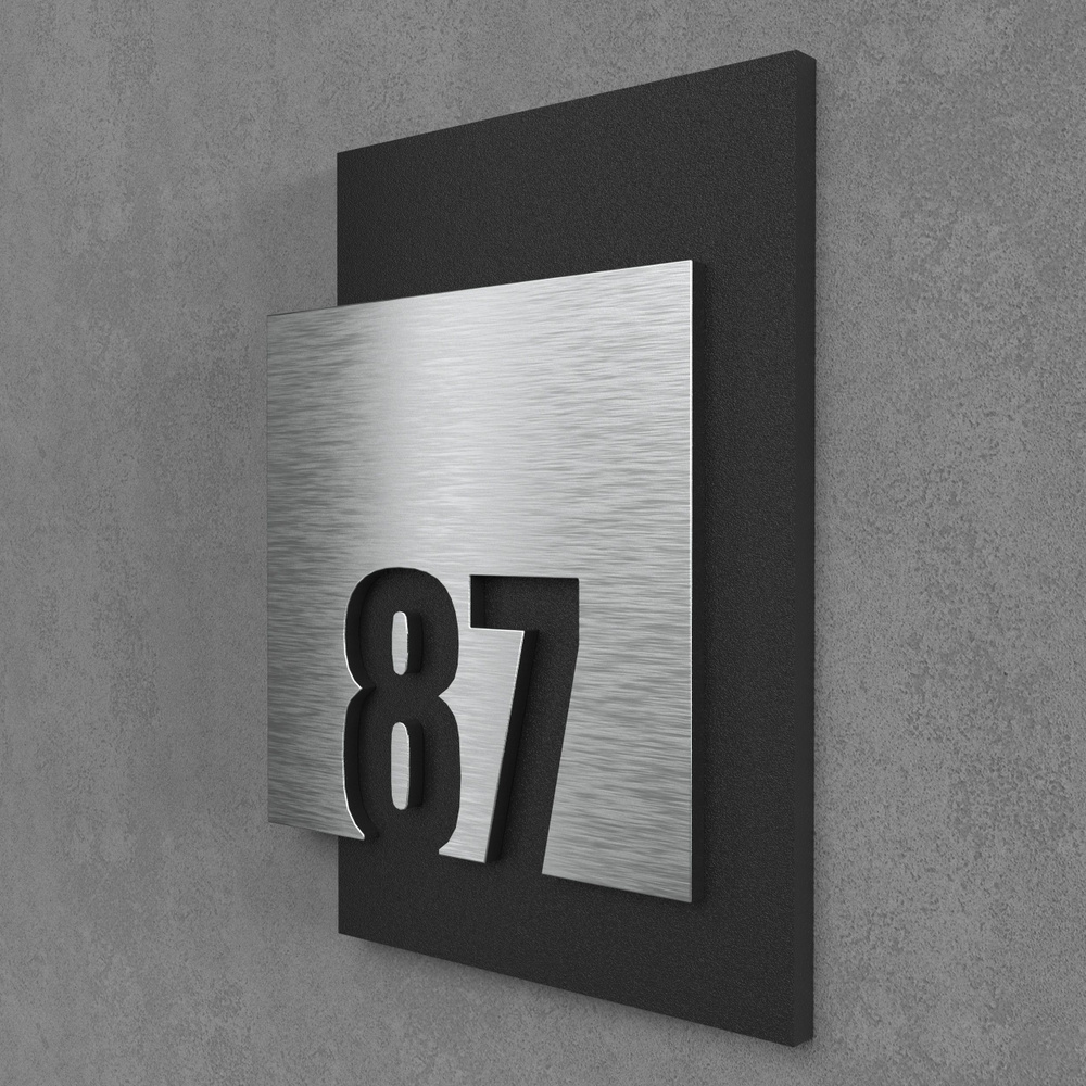Цифры на дверь квартиры, табличка самоклеящаяся номер 87, 15х12см, царапанное серебро  #1