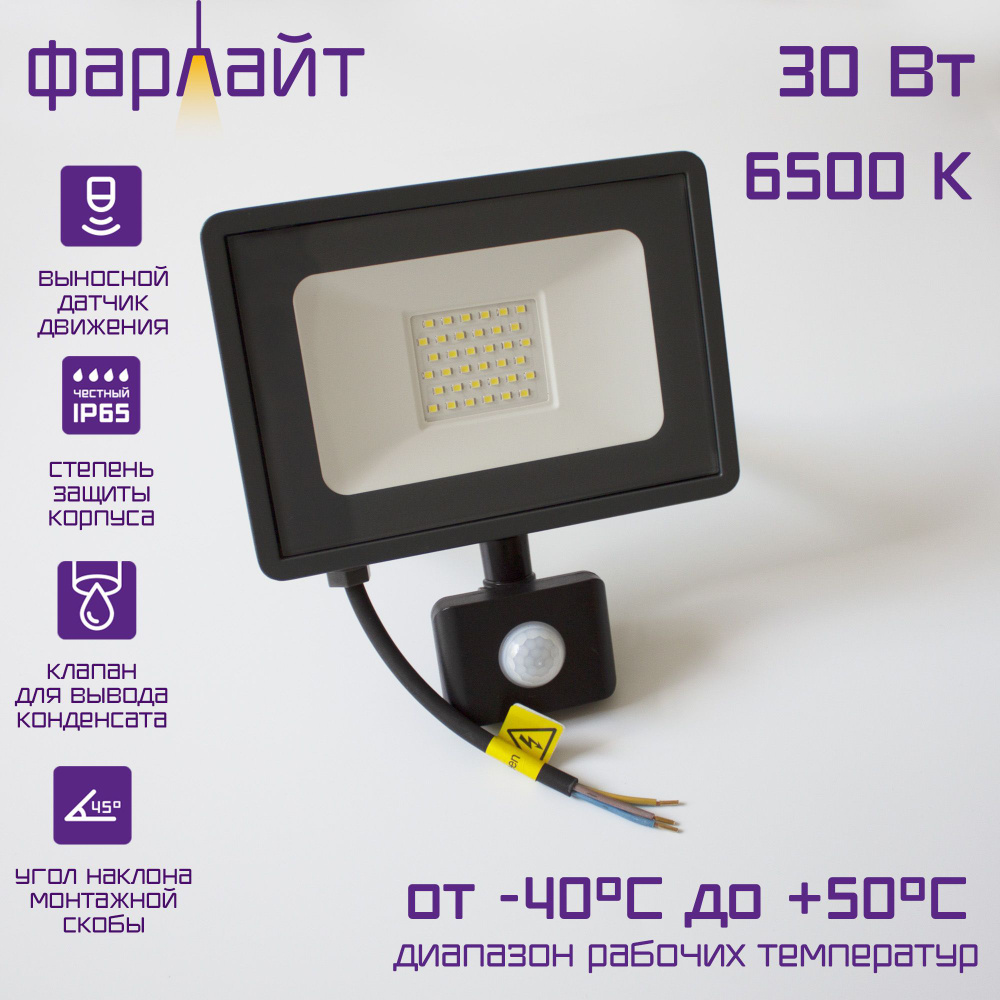 Прожектор Фарлайт, Уличный светодиодный IP65 с датчиком движения 6500 К ...