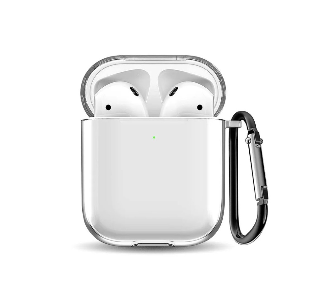 Прозрачный силиконовый чехол на Apple AirPods (Аирподс) 1 / 2 с карабином  #1