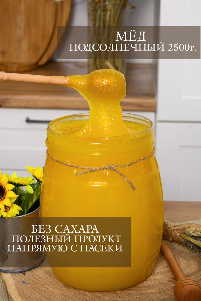 Мед натуральный Подсолнечный 2500г., без сахара, полезный продукт, зож ...
