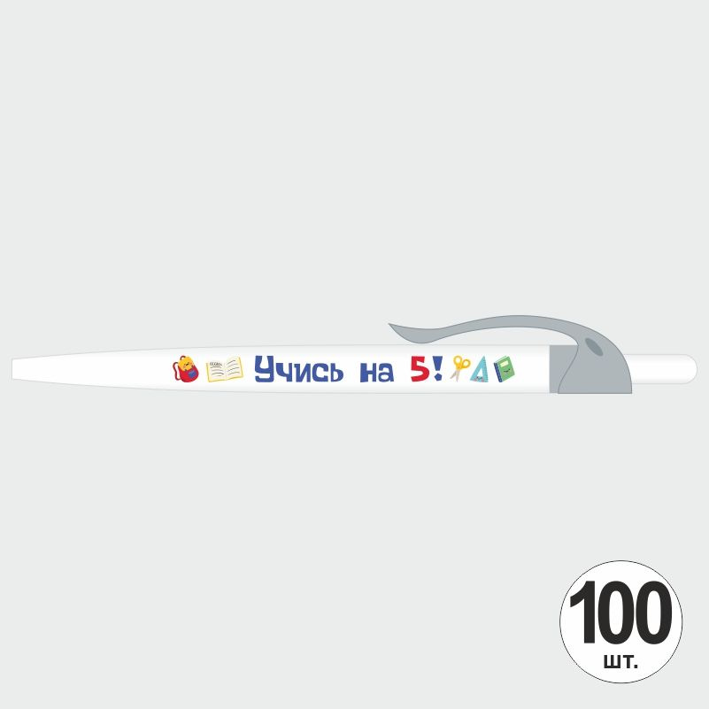 Подарочный набор ручек ПолиЦентр "Учись На 5" 100 шт, серый клип, синий стержень #1