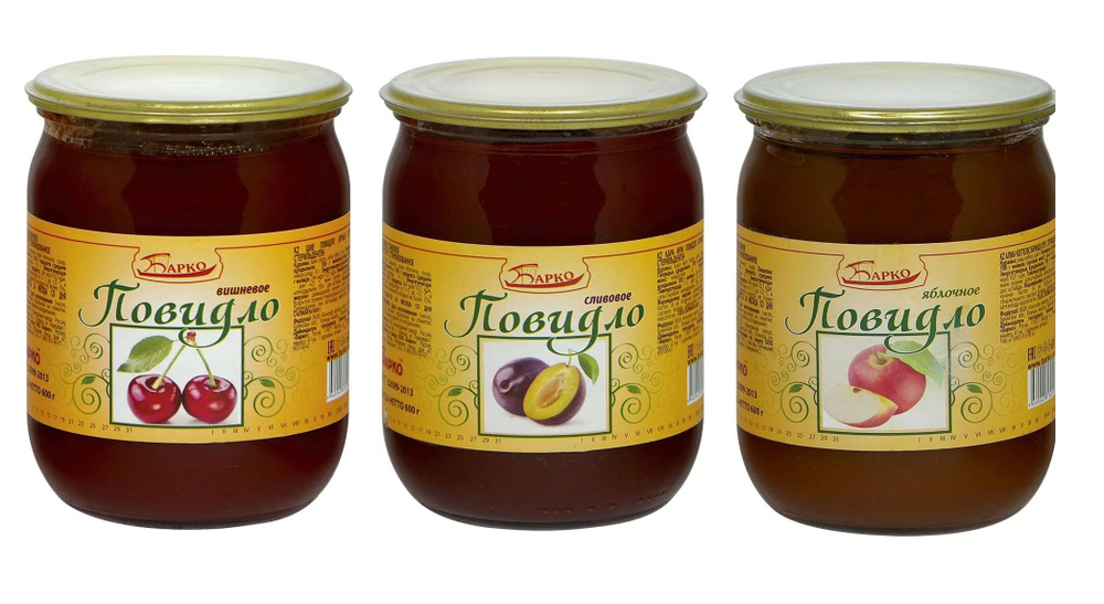 Барко Повидло термостабильное Сливовое, Яблочное, Вишневое 3шт по 600 ...