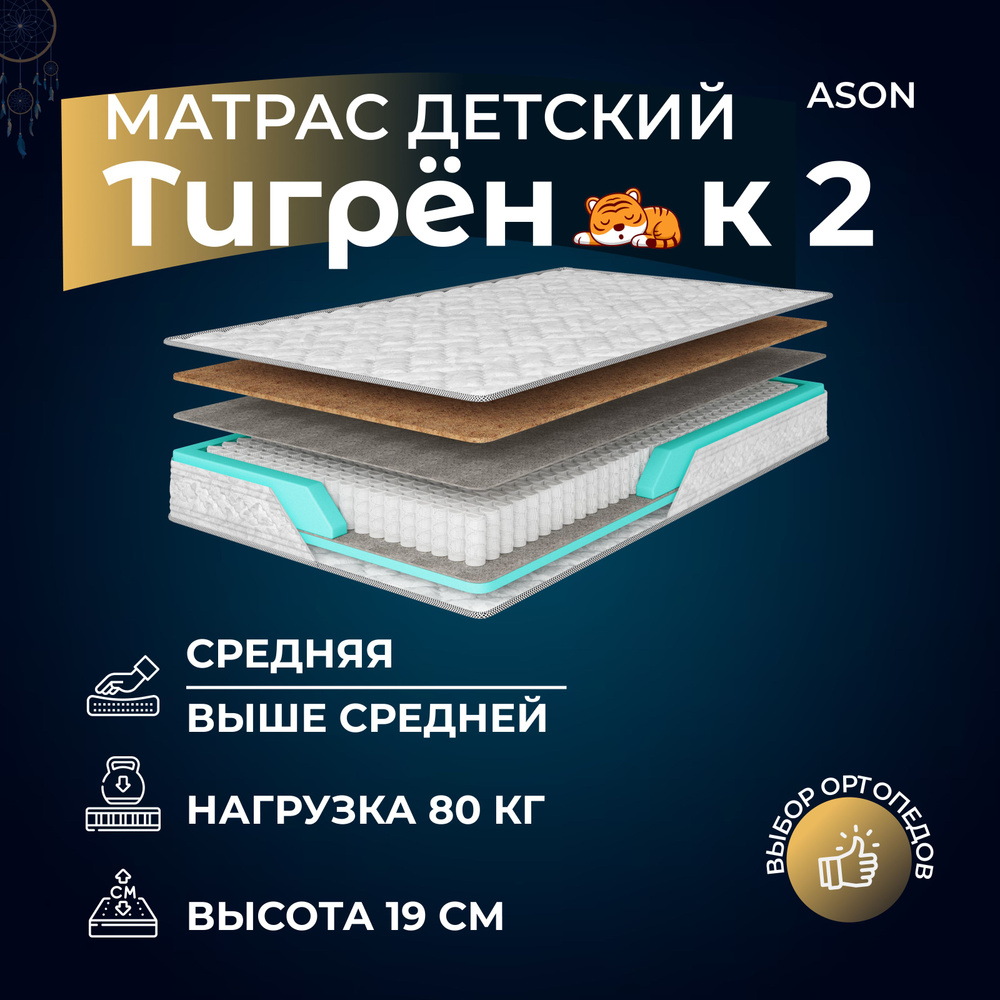 Ason Матрас Тигренок 2 S500, С зональным пружинным блоком, 140х190 см  #1