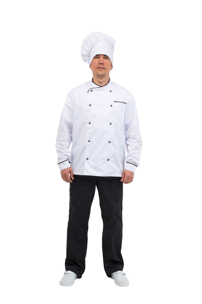 Китель повара мужской, белый/черный 170-176/60-62 - купить с доставкой