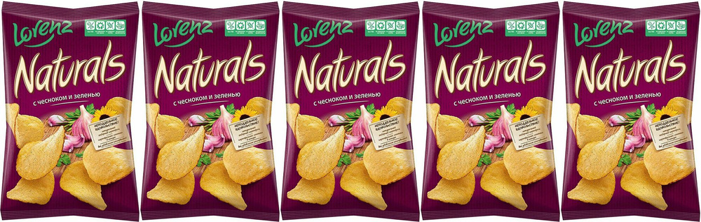 Чипсы картофельные Lorenz Naturals с чесноком и зеленью, комплект: 5 упаковок по 100 г  #1