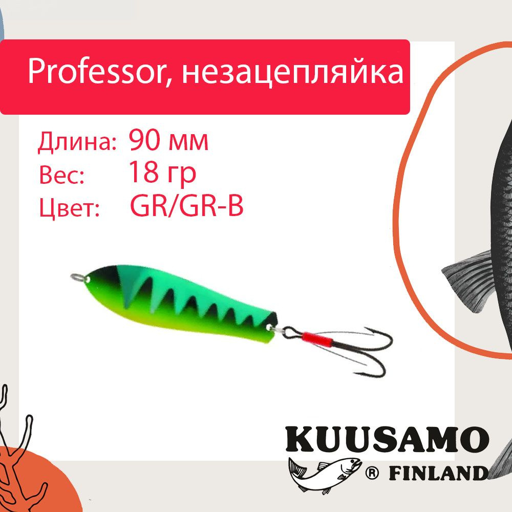 Блесна для рыбалки Kuusamo Professor 2, 90/18 незацепляйка, GR/GR-B (колебалка)  #1