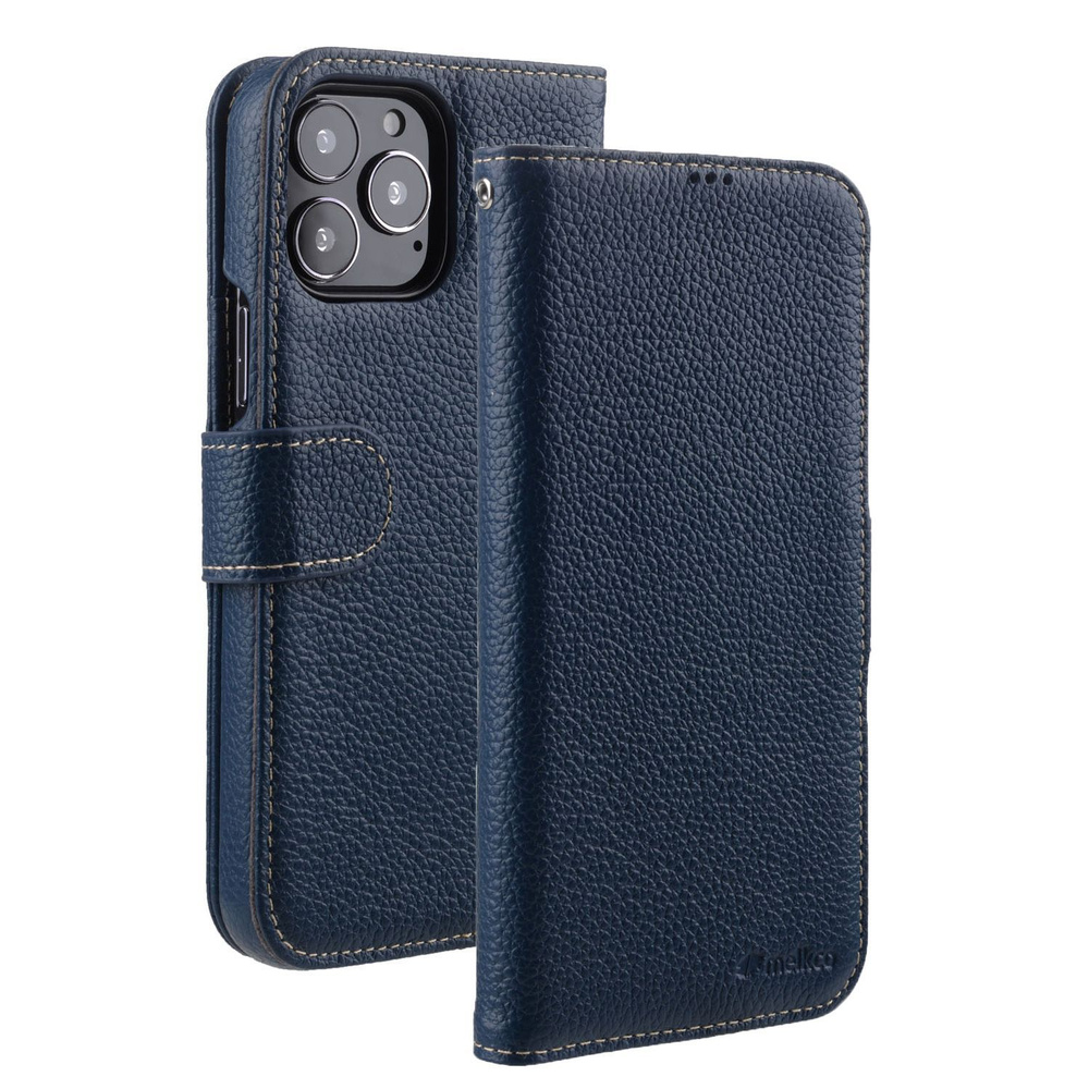 Кожаный чехол книжка Melkco Wallet Book Type для iPhone 15 Pro Max,  темно-синий