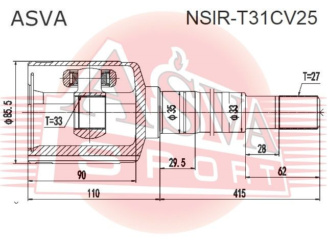 ШРУС внутренний правый 33x35x27 для NISSAN X-TRAIL T31 2007-2013 QR25DE ...