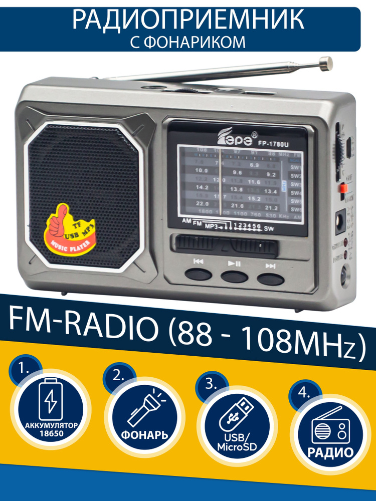 Радиоприемник  AM/FM/SW/флешка с аккумулятором #1