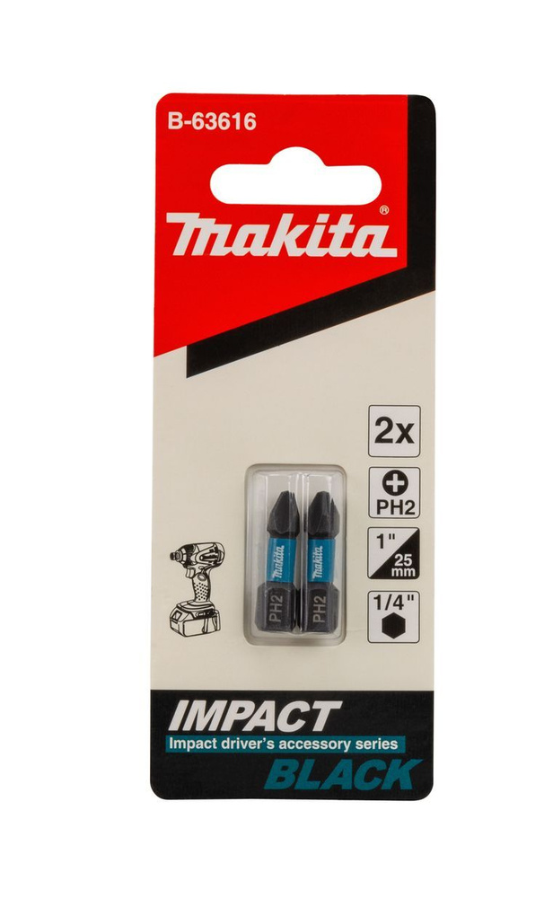 Бита Impact Black PH2, 25 мм, C-form, 2 шт Makita B-63616 #1