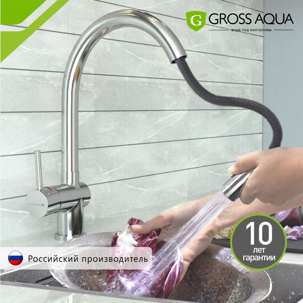 Смеситель для кухни с выдвижным изливом и лейкой Gross Aqua Extra, латунь,  хром, 3140609C.