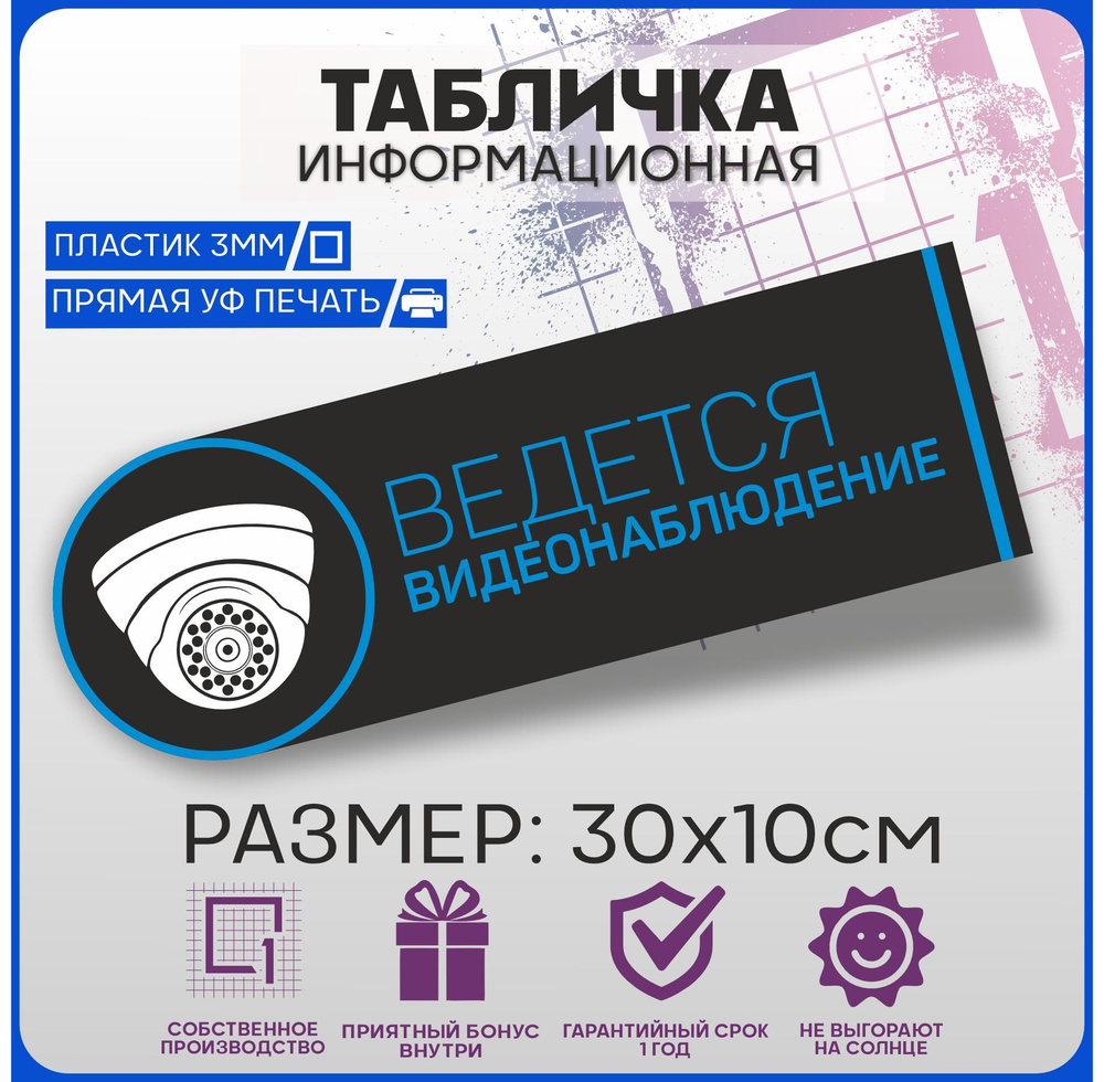 Табличка информационная на дверь Ведётся видеонаблюдение 30х10см  #1