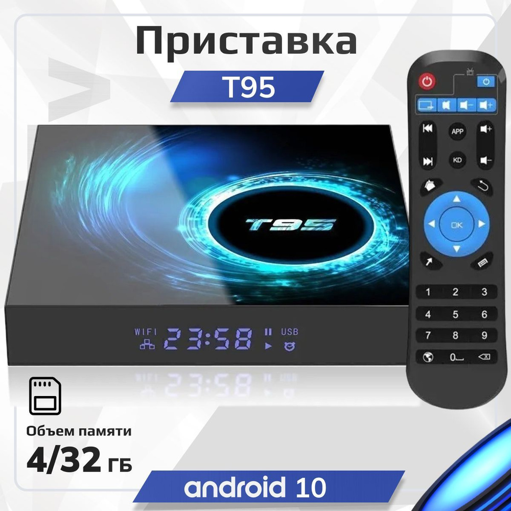 Смарт ТВ приставка T95 Android 10 4/32 ГБ Smart TV Box Allwinner H616  Quad-core UHD 4K Media Player NEW