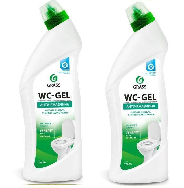 Grass Средство чистящее "WC-GEL" для чистки унитазов, кафеля, фаянса, Кислотное, 750 мл, 2 шт  #1