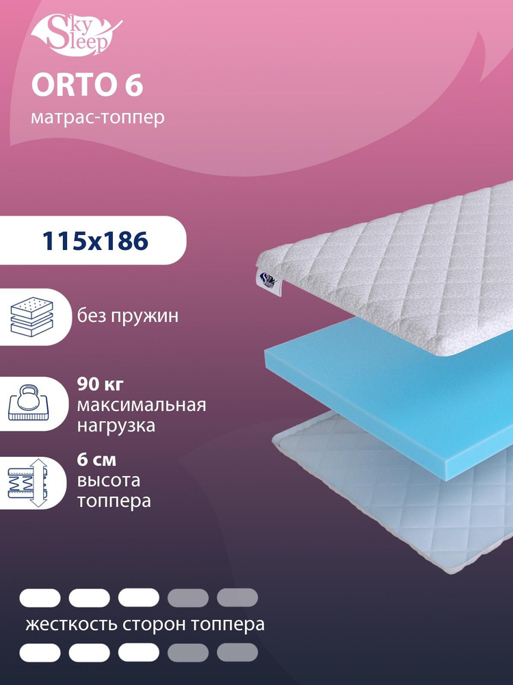 Матрас-топпер, Топпер-наматрасник SkySleep ORTO 6 на диван, тонкий матрас, на резинке, Беспружинный 115x186 #1