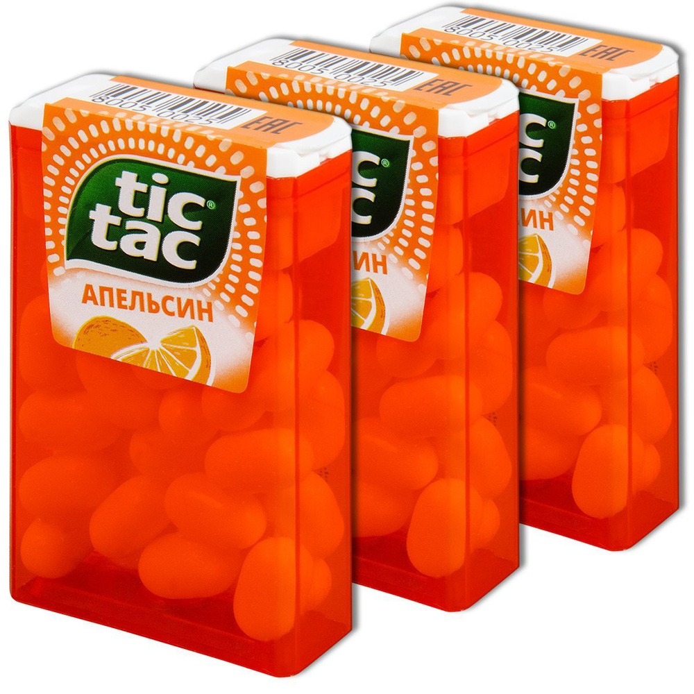 Сахарное драже Tic Tac Апельсин, в пластиковом боксе, 16 г, 3 шт.  #1