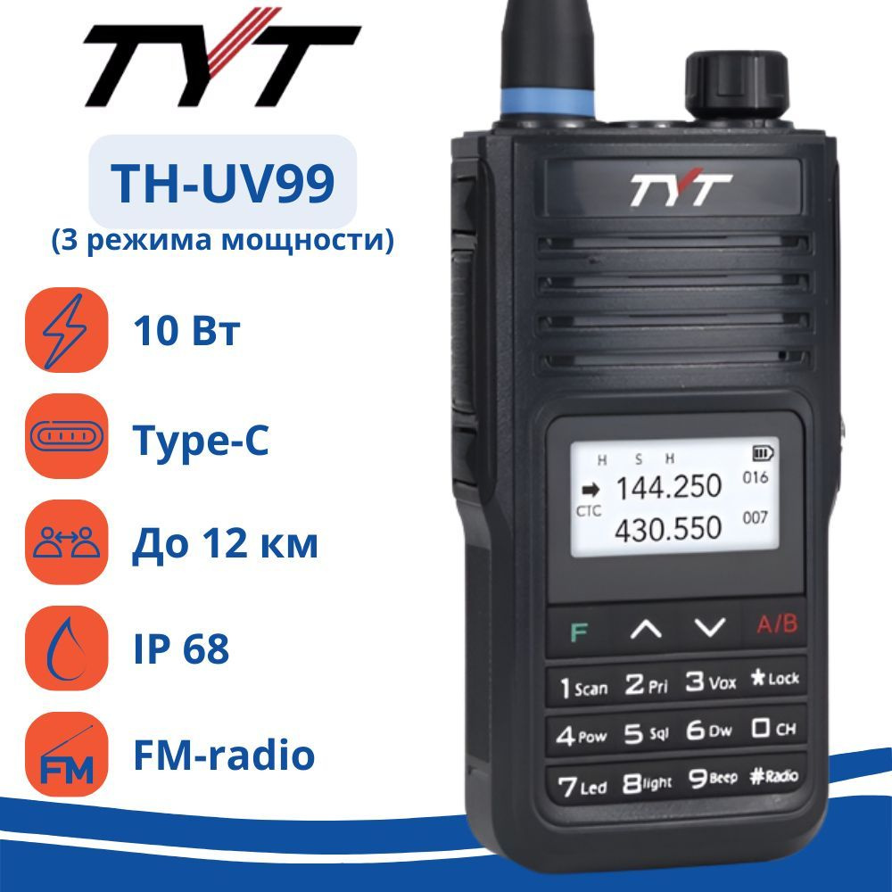 Рация (радиостанция) TYT TH-UV99 (10Вт) (3 режима мощности), чёрная