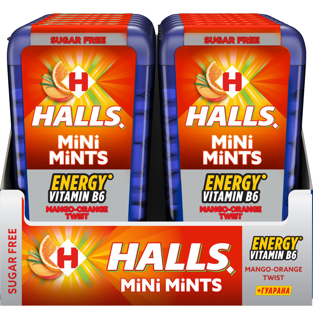 Конфеты без сахара Halls Mini Mints Mango-Orange Twist, с витаминов В6 ...