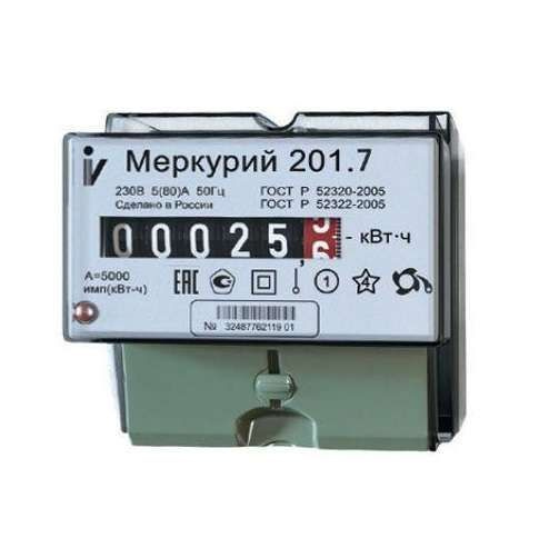 Счетчик Меркурий 201.7 1ф 5-60А класс точн. 1.0 1 тариф. на DIN-рейку мех. ОУ Инкотекс 00000032680  #1